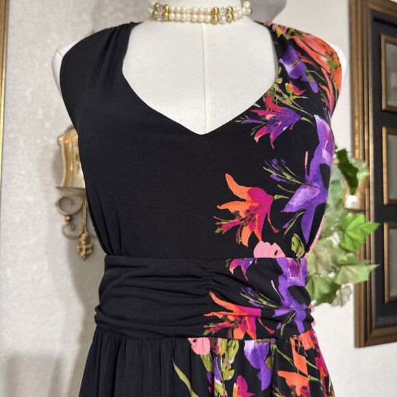 Women’s Halter Dress Black Multicolor Art Floral Mock Elastic Back Size XL - Picture 5 of 14